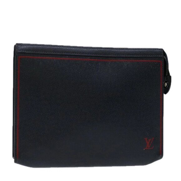 LOUIS VUITTON Taiga Pochette Voyager MM Clutch Bag Blue Marine - Picture 1 of 15